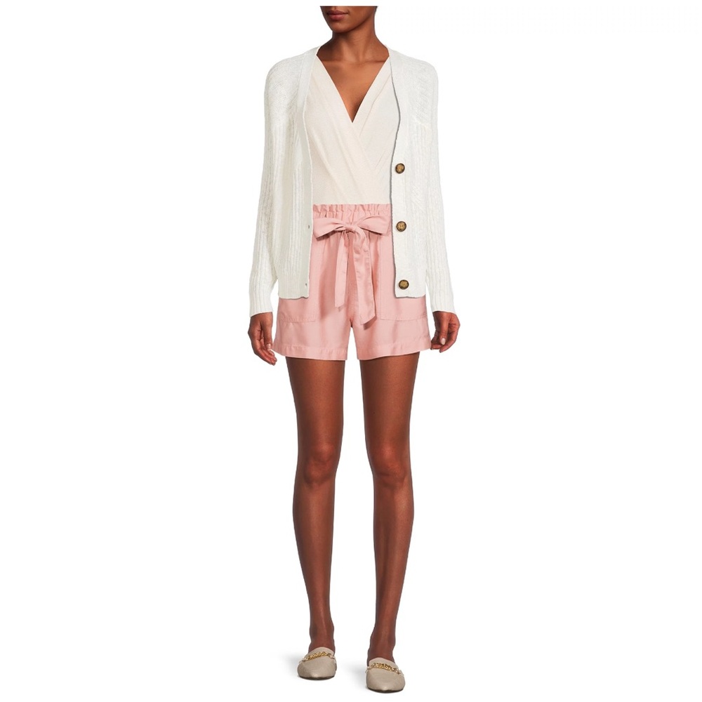 Women's Belted Utility Shorts. Color: sandstone pink.